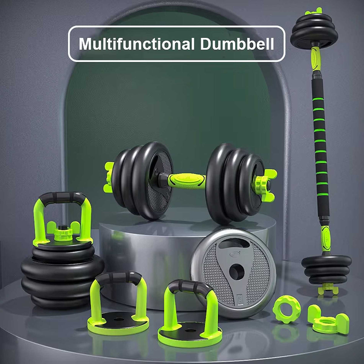 Kingdom Fitness 6in1 Dumbbells Weights Set Adjustable Dumbbell Weight Lifting Straight and Curl Barbell Kettlebell Push Up Ab Wheel Workout with Exercise Resistance Bands Set