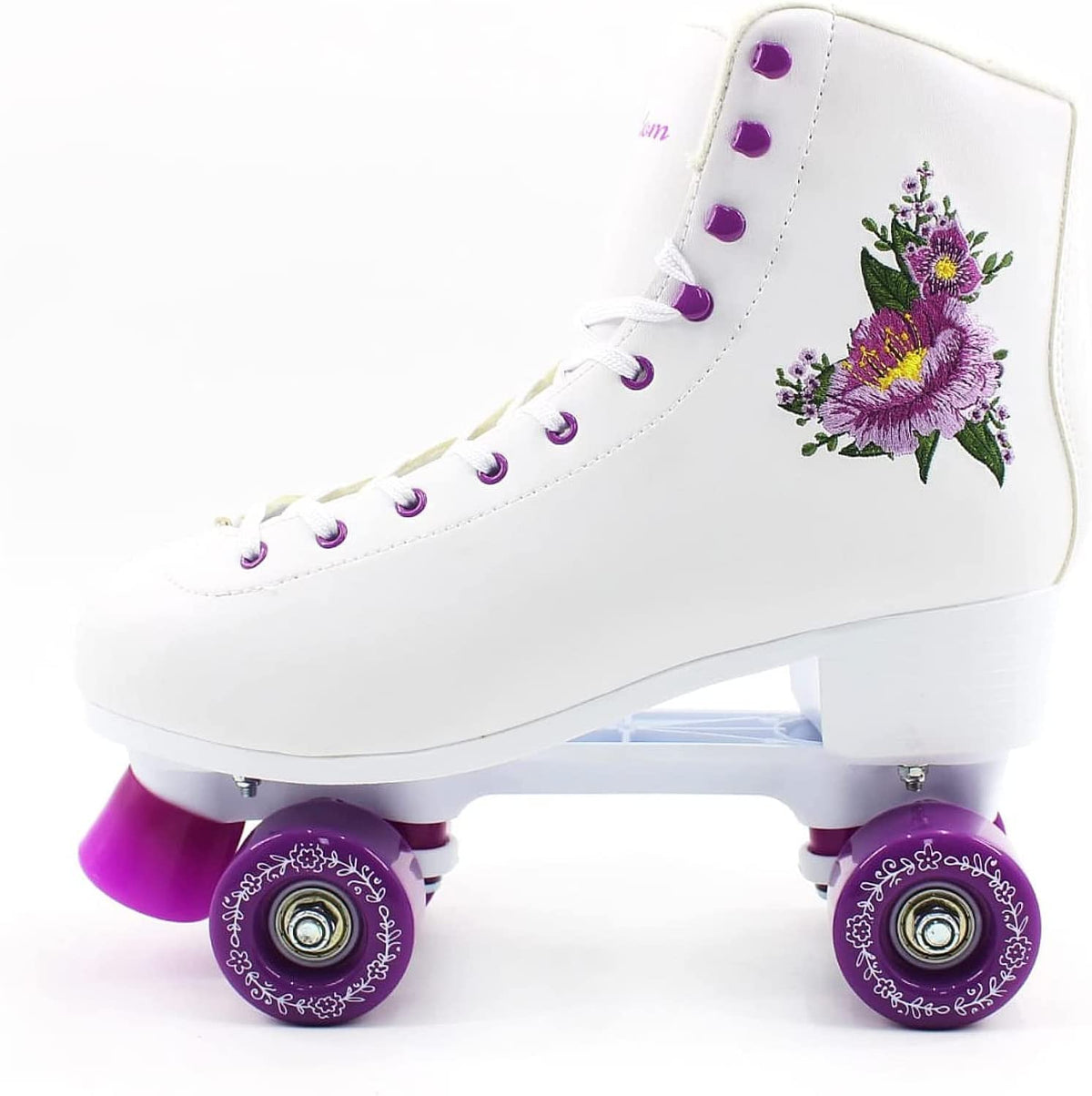 Kingdom GB Peony Roller Skates Flower Embroidered Quad Wheels White Purple