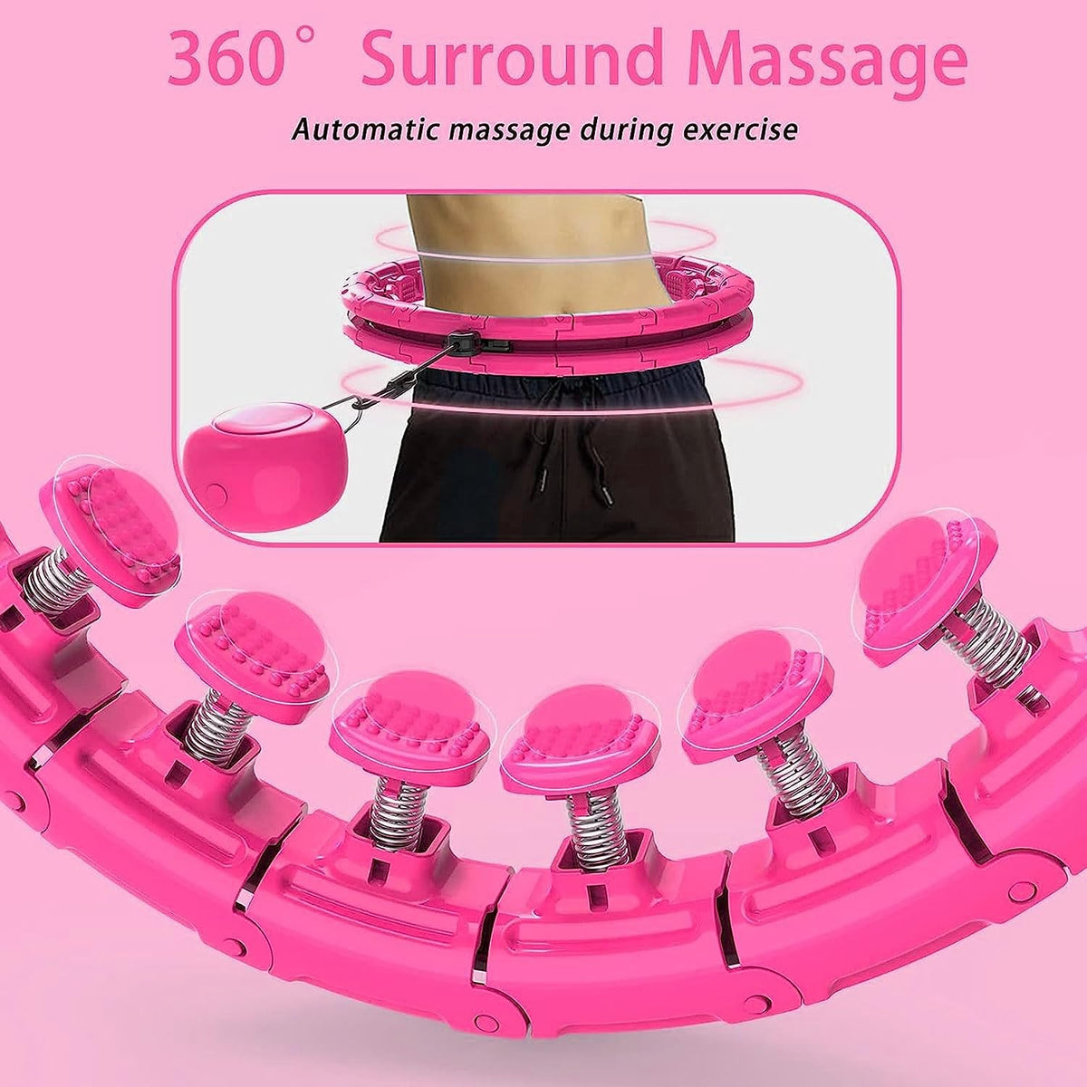 Kingdom GB Smart Weighted Hula Hoop Ring Weight Loss 360 Degree Exercise Waist Fitness Massage Pink