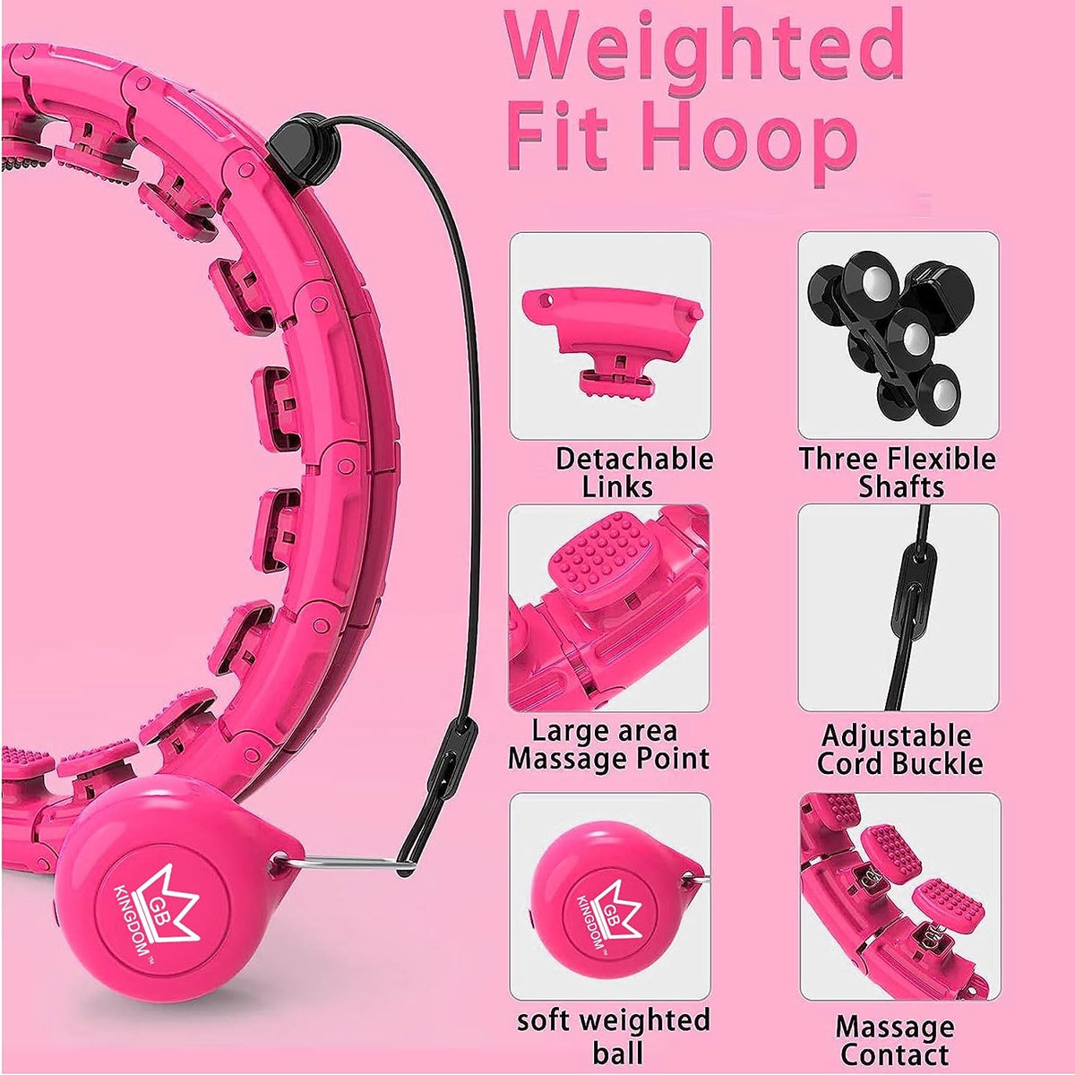 Kingdom GB Smart Weighted Hula Hoop Ring Weight Loss 360 Degree Exercise Waist Fitness Massage Pink