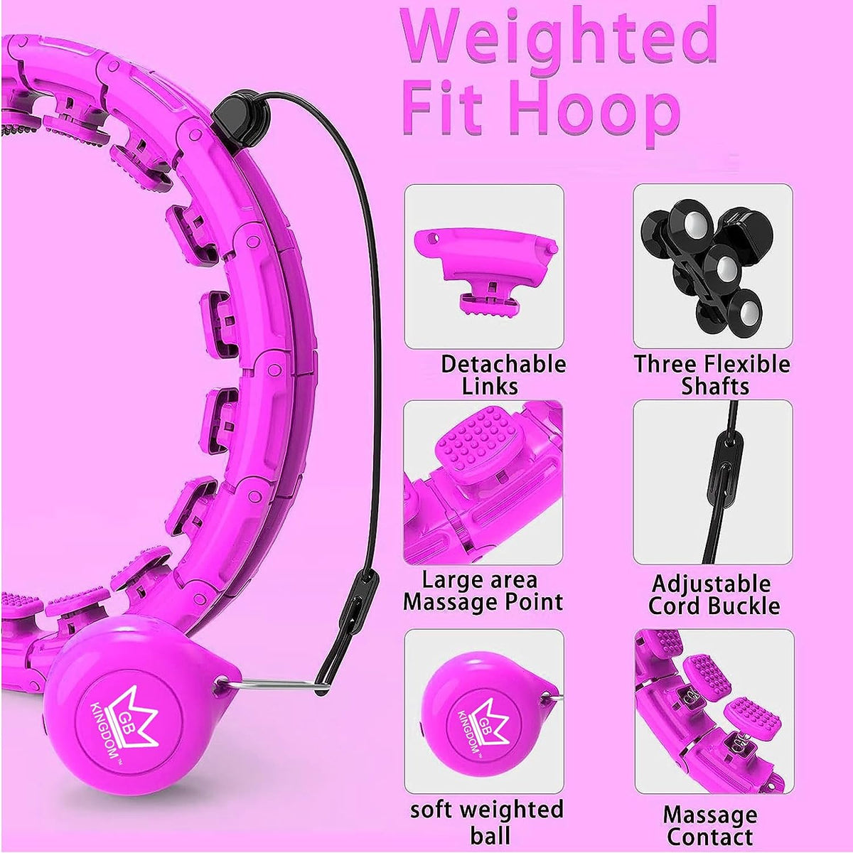 Kingdom GB Smart Weighted Hula Hoop Ring Weight Loss 360 Degree Exercise Waist Fitness Massage Purple