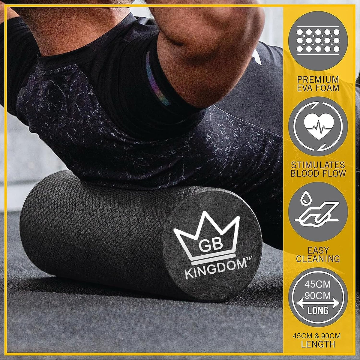 Kingdom GB EVA Foam Rollers Fitness Balance Training Exercise Roller for Trigger Point Self Massage and Muscle Tension Relief Massage for Back, Legs, Workouts, Gym, Pilates, Yoga 45cm