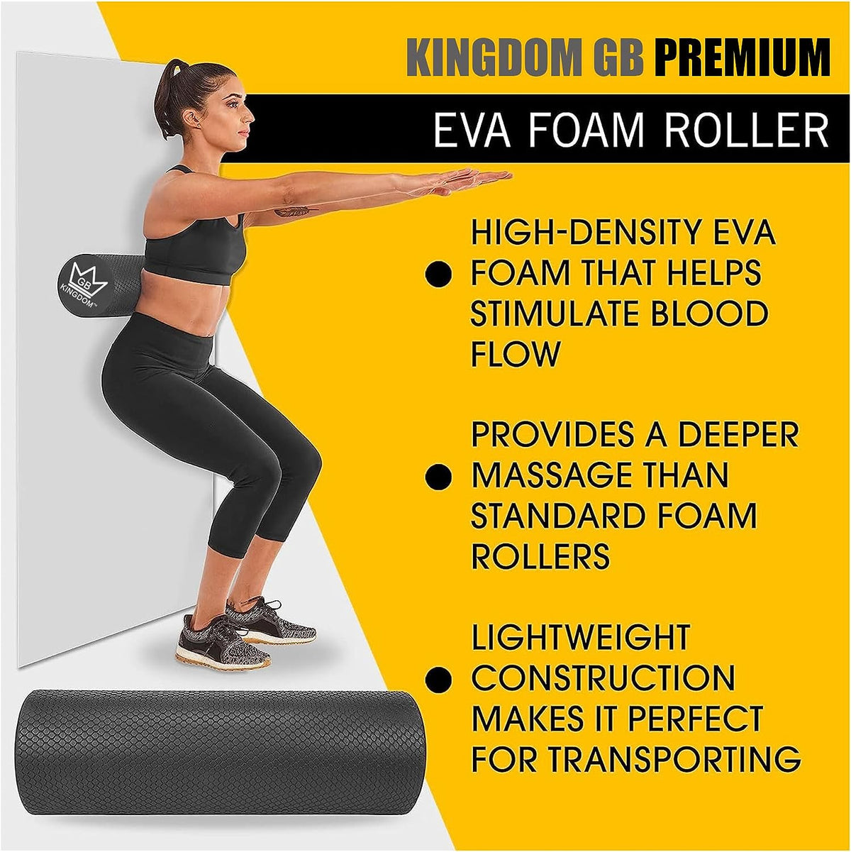 Kingdom GB EVA Foam Rollers Fitness Balance Training Exercise Roller for Trigger Point Self Massage and Muscle Tension Relief Massage for Back, Legs, Workouts, Gym, Pilates, Yoga 45cm