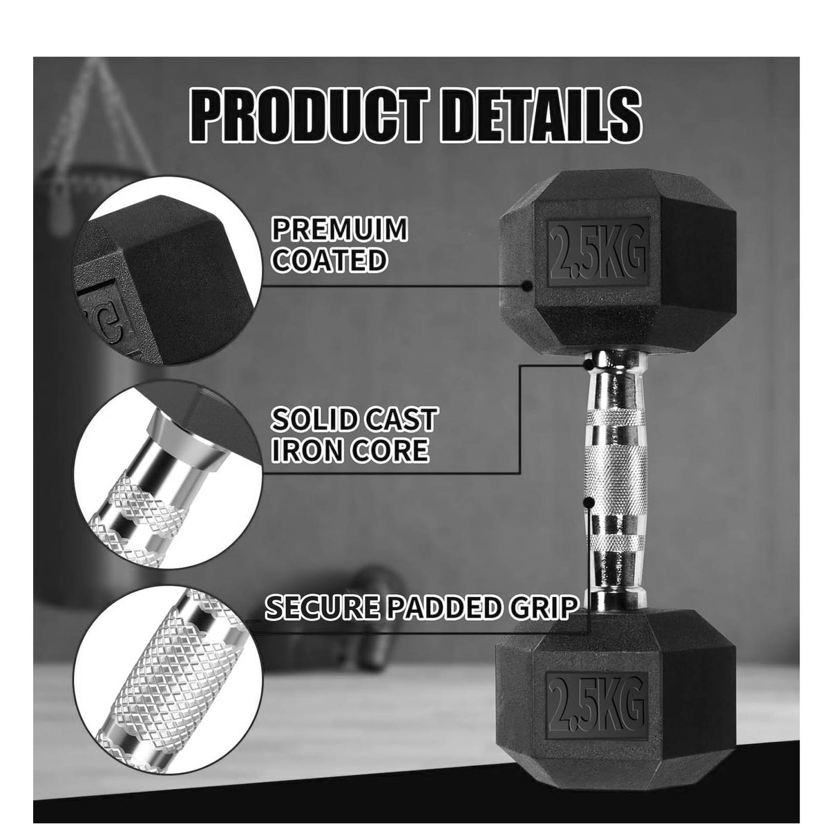 Kingdom GB Hex Dumbbells Pair Set Fitness Hand Weights Training With Wrist Wrap